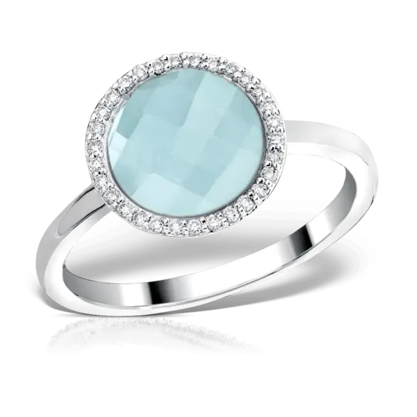 Inel din aur alb cu topaz albastru deschis de 3.52ct si diamante de 0.112ct