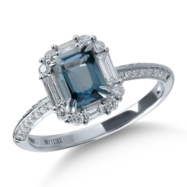 Inel din aur alb cu topaz london blue de 1ct si diamante de 0.4ct