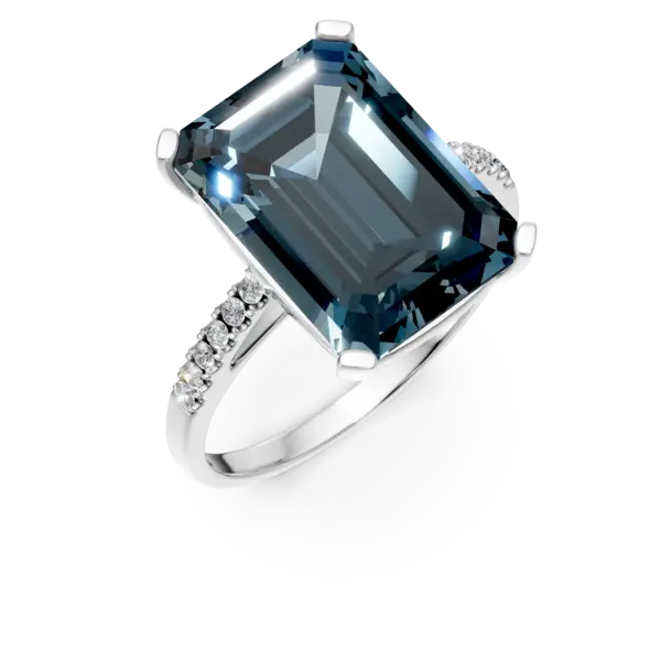 Inel din aur alb cu topaz London blue octogonal de 9.2ct si diamante de 0.1ct