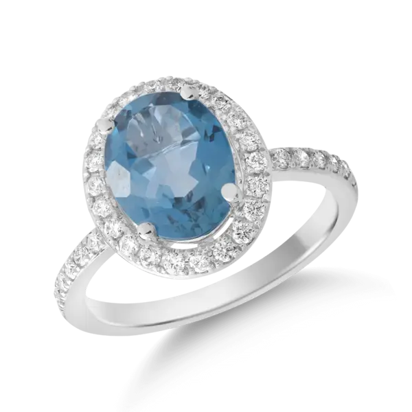 Inel din aur alb cu topaz oval de 2.2ct si diamante de 0.2ct