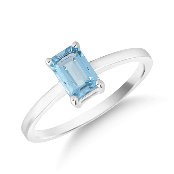 Inel din aur alb cu topaz swiss blue rectangular de 0.6ct