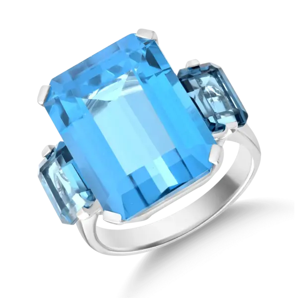 Inel din aur alb cu topaze albastre octogonale de 18.4ct