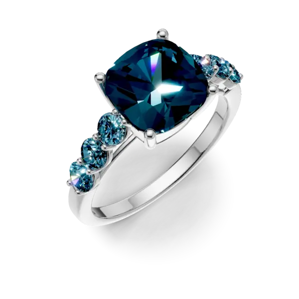 Inel din aur alb cu topaze London blue cushion si rotunde de 4.3ct