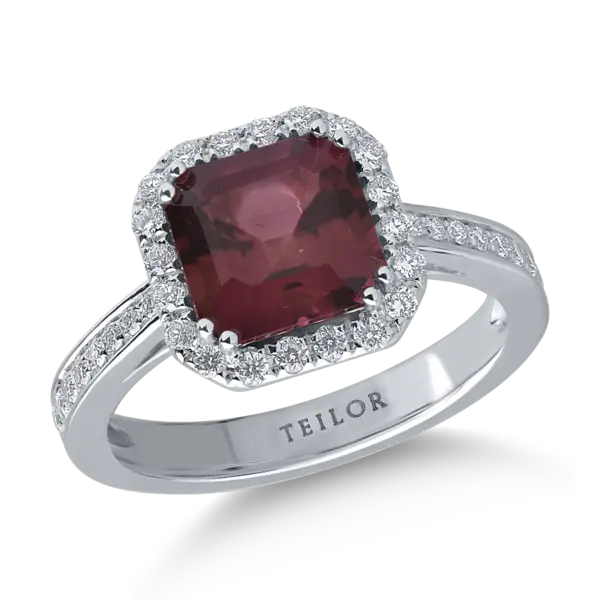 Inel din aur alb cu turmalina roz de 2.28ct si diamante de 0.34ct