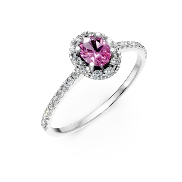 Inel din aur alb cu un rubin oval de 0.41ct si diamante de 0.3ct