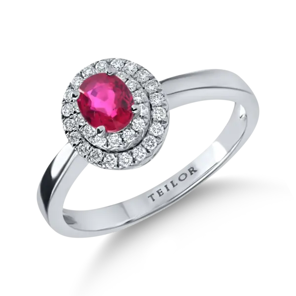 Inel din aur alb cu un rubin oval si diamante de 0.7ct