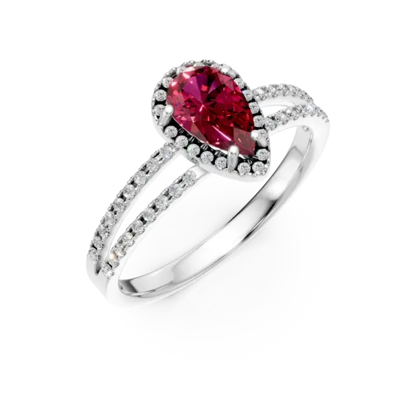Inel din aur alb cu un rubin taietura pear de 1.05ct si diamante de 0.3ct