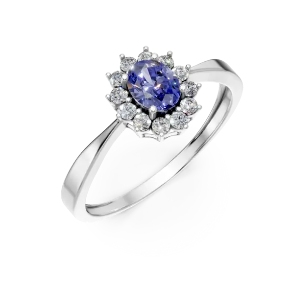 Inel din aur alb cu un safir oval de 0.46ct si diamante de 0.17ct