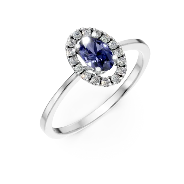 Inel din aur alb cu un safir oval de 0.53ct si diamante de 0.18ct
