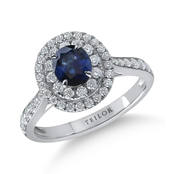 Inel din aur alb cu un safir oval de 0.84ct si diamante de 0.6ct