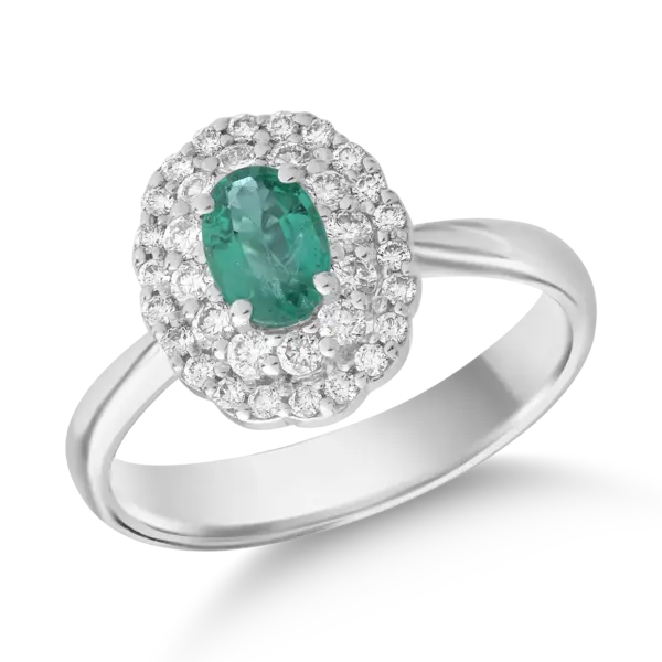 Inel din aur alb de cu smarald oval de 0.3ct si diamante de 0.3ct