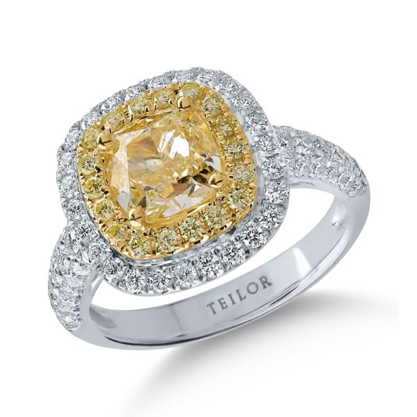 Inel din aur alb-galben cu diamante galbene de 2.31ct si diamante transparente de 0.87ct