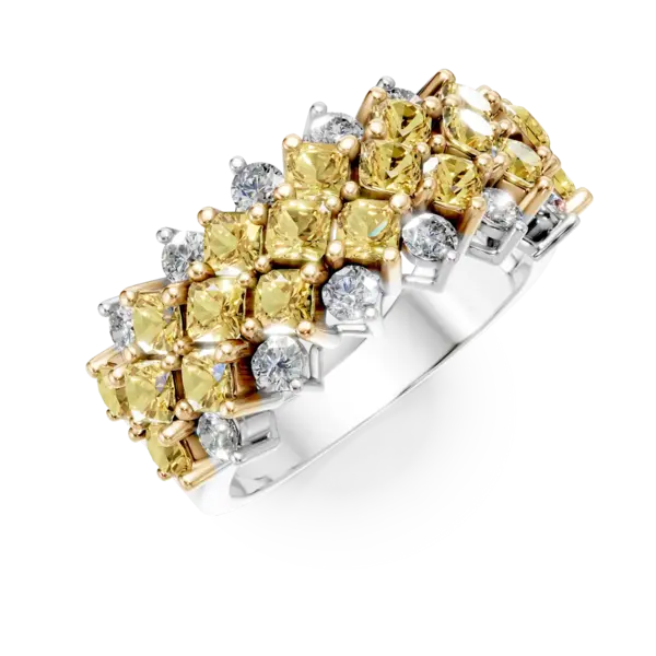 Inel din aur alb-galben cu diamante galbene si incolore de 2.9ct