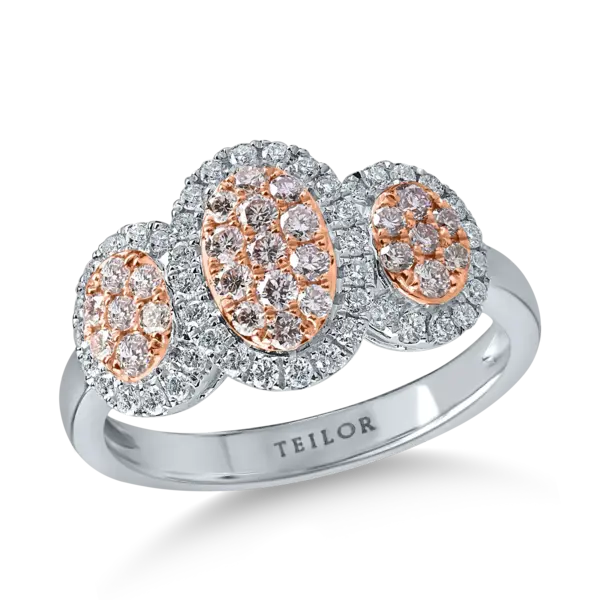 Inel din aur alb-roz cu diamante galben deschis si incolore de 0.79ct