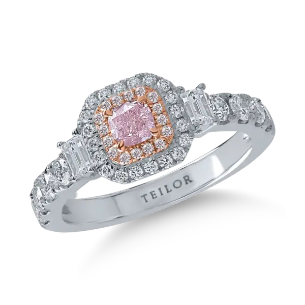 Inel din aur alb-roz cu diamante roz 0.35ct si diamante incolore de 0.81ct