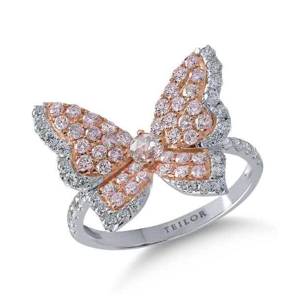 Inel din aur alb-roz cu diamante roz de 0.56ct si diamante transparente de 0.48ct