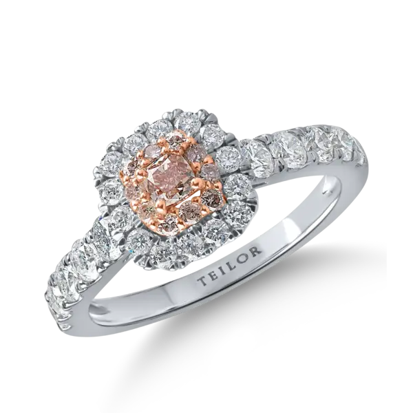 Inel din aur alb-roz cu diamante roz si incolore de 1.2ct