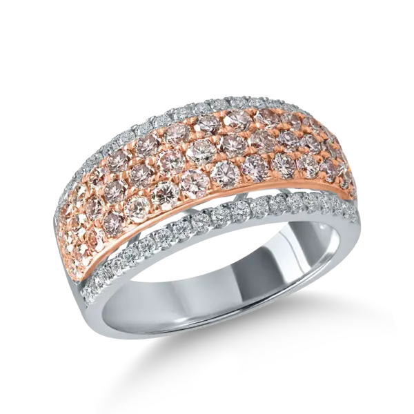 Inel din aur alb-roz cu diamante roz si incolore de 1.7ct