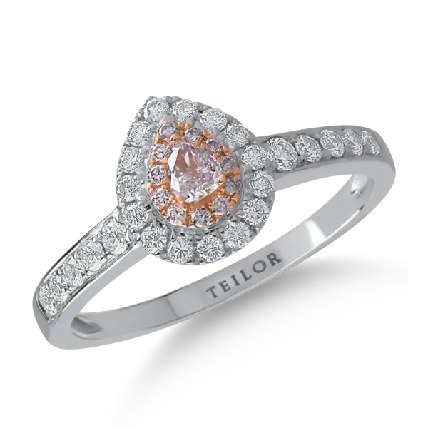 Inel din aur alb-roz cu diamante transparente de 0.3ct si diamante roz de 0.1ct