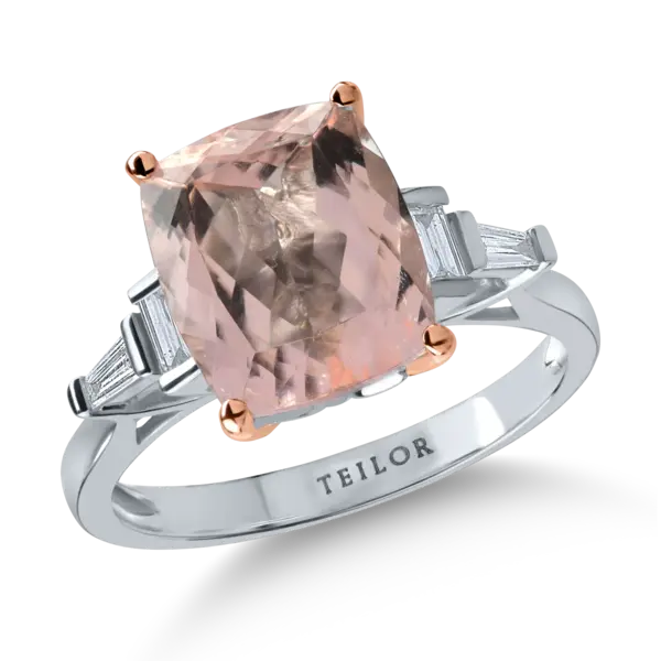 Inel din aur alb-roz cu morganit de 3.3ct si diamante de 0.29ct