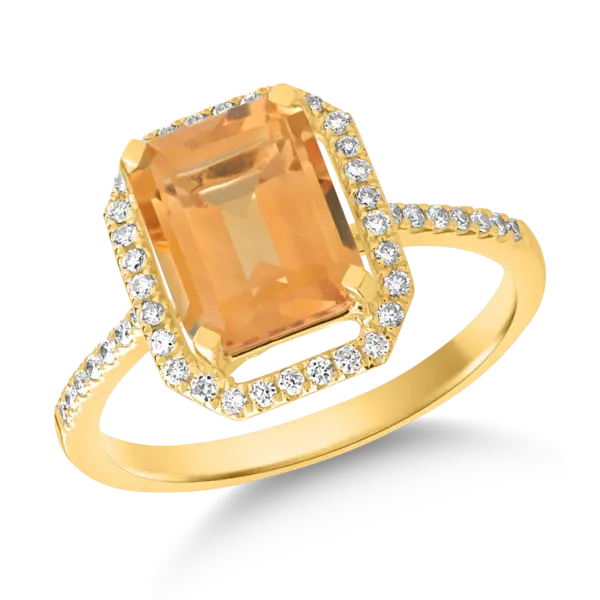 Inel din aur galben cu citrin de 2.123ct si diamante de 0.23ct