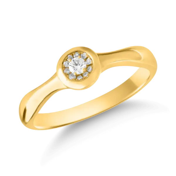 Inel din aur galben cu diamant de 0.05ct si diamante de 0.03ct