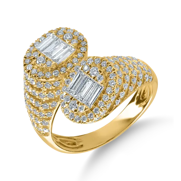 Inel din aur galben cu diamante baguette si rotunde de 1.4ct