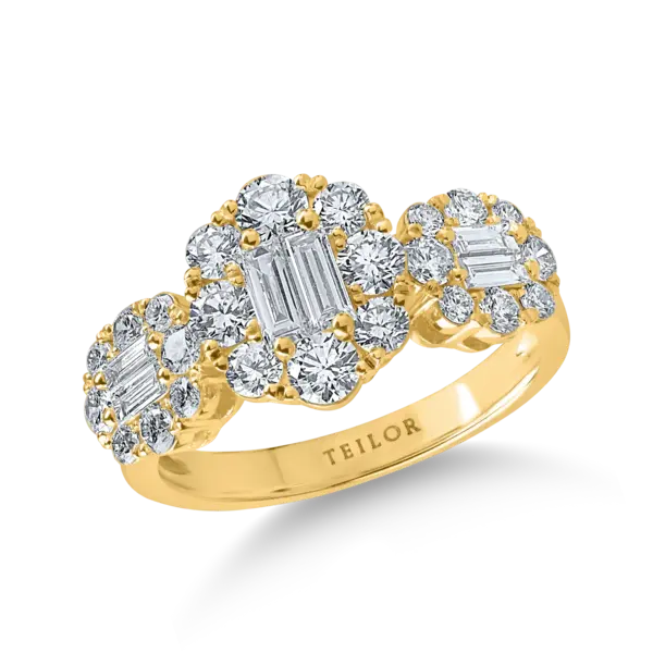 Inel din aur galben cu diamante baguette si rotunde de 1.4ct
