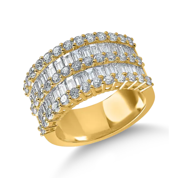 Inel din aur galben cu diamante microsetting baguette si rotunde de 2.6ct