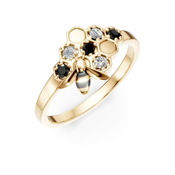 Inel din aur galben cu diamante negre de 0.05ct si diamante transparente de 0.04ct