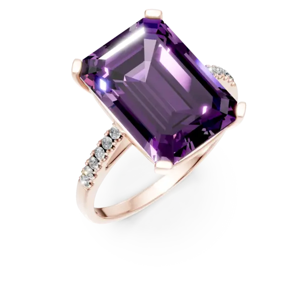 Inel din aur roz cu ametist octogonal de 7.1ct si diamante de 0.1ct