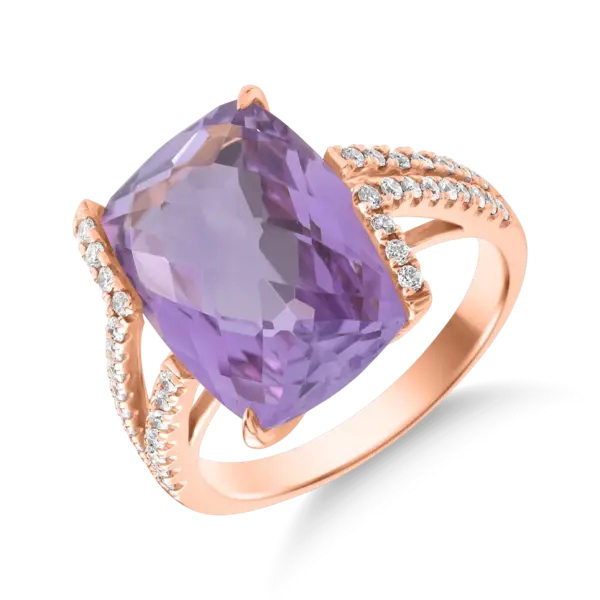 Inel din aur roz cu ametist roz de 7.6ct si diamante de 0.25ct