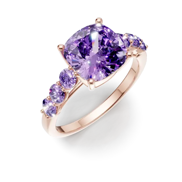 Inel din aur roz cu ametiste cushion si rotunde de 3.5ct
