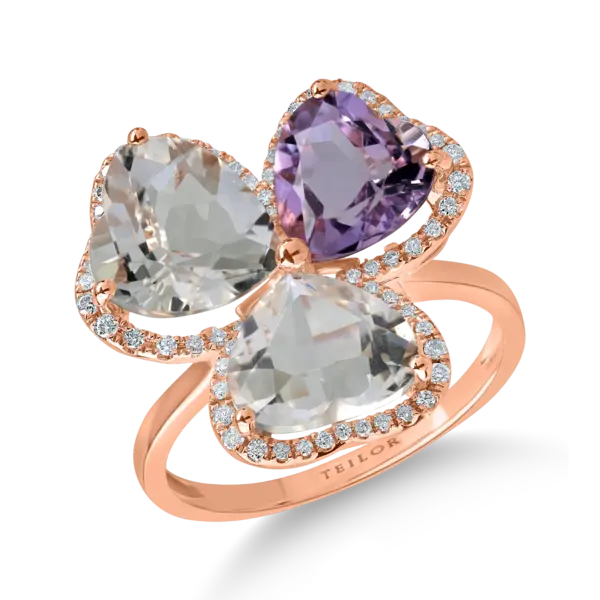 Inel din aur roz cu ametiste heart de 6.2ct si diamante de 0.2ct