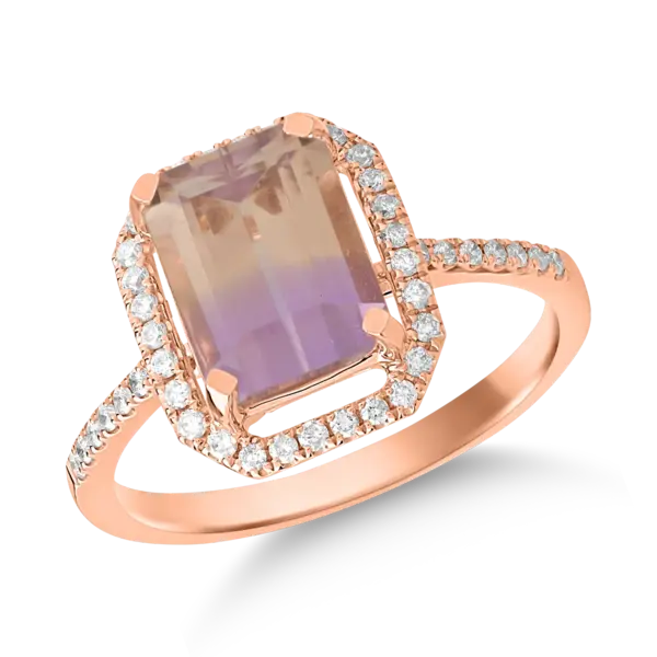 Inel din aur roz cu ametrin octogonal de 2.4ct si diamante de 0.2ct