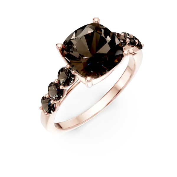 Inel din aur roz cu cuart fumuriu cushion de 3.47ct