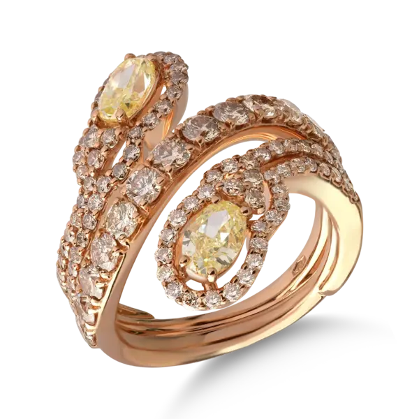 Inel din aur roz cu diamante galbene ovale de 1.3ct si diamante maro de 1.8ct