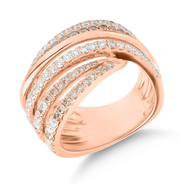 Inel din aur roz cu diamante maro de 1.18ct si diamante transparente de 0.62ct