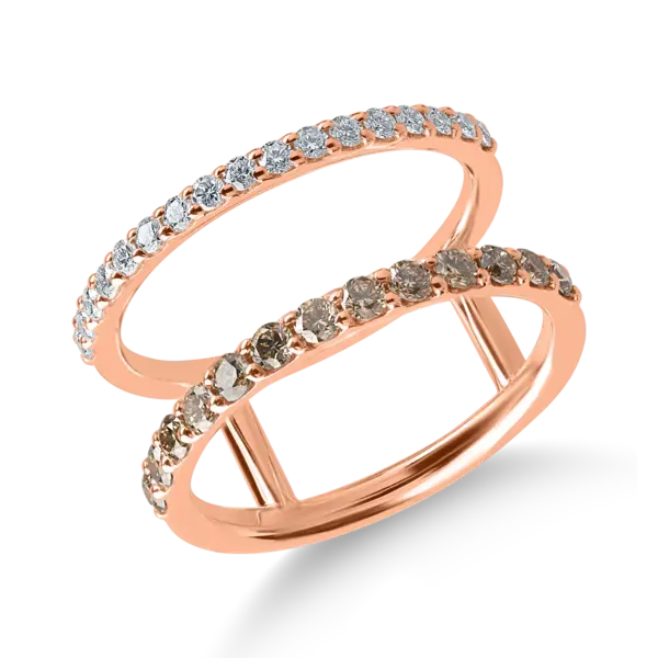 Inel din aur roz cu diamante maro si incolore de 0.7ct