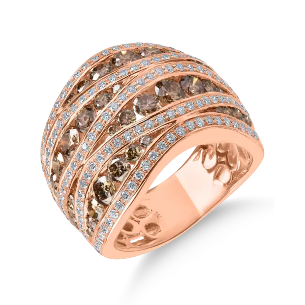 Inel din aur roz cu diamante maro si incolore de 2.8ct