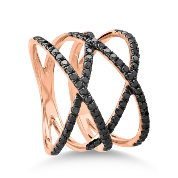 Inel din aur roz cu diamante negre microsetting de 0.8ct