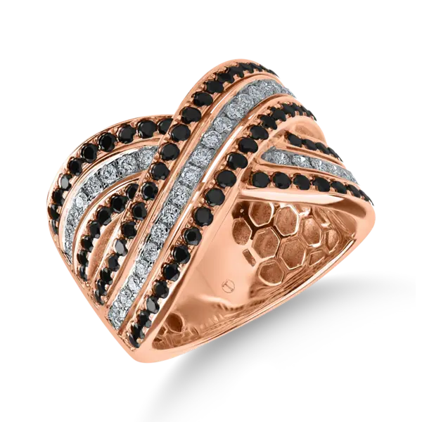 Inel din aur roz cu diamante negre si incolore de 1.5ct