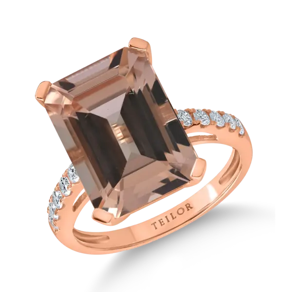 Inel din aur roz cu morganit octogonal de 6.6ct si diamante de 0.2ct