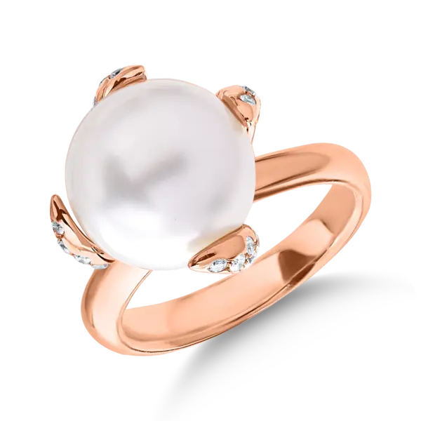 Inel din aur roz cu perla australiana de 12.09ct si diamante de 0.36ct