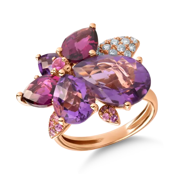 Inel din aur roz cu pietre pretioase si semipretioase de 10.36ct