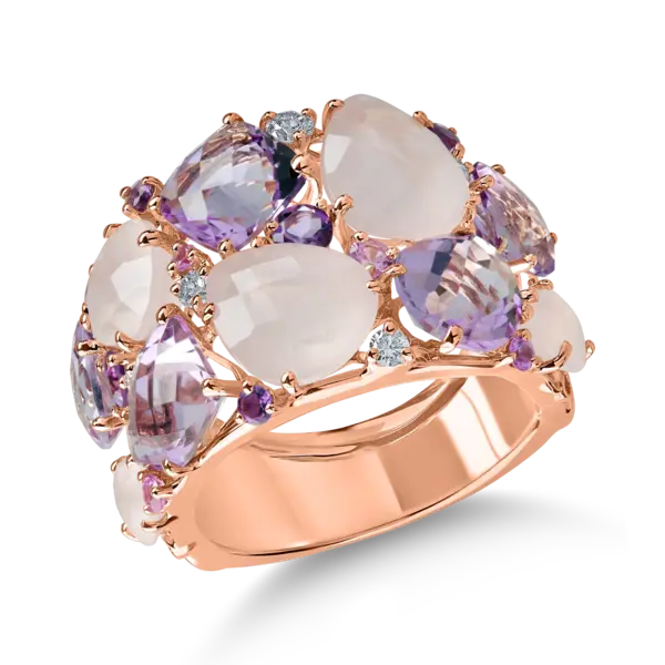 Inel din aur roz cu pietre pretioase si semipretioase de 12.3ct