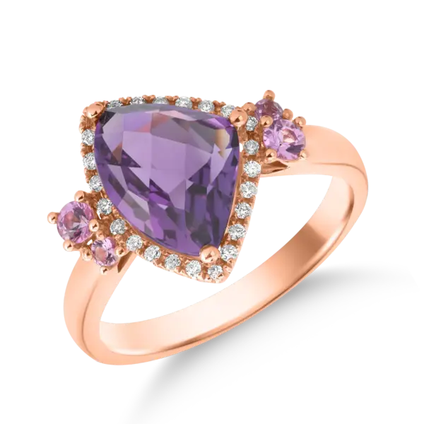 Inel din aur roz cu pietre pretioase si semipretioase de 3.41ct