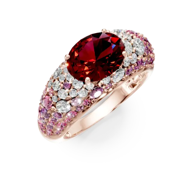 Inel din aur roz cu pietre pretioase si semipretioase de 5.2ct