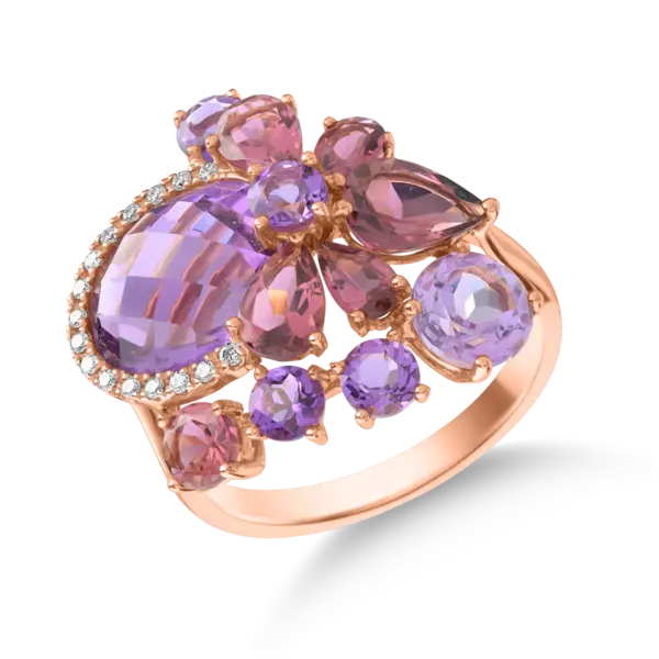 Inel din aur roz cu pietre pretioase si semipretioase de 7.4ct