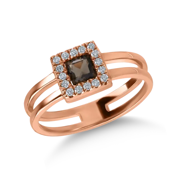 Inel din aur roz cu quartz fumuriu de 0.29ct si diamante de 0.11ct